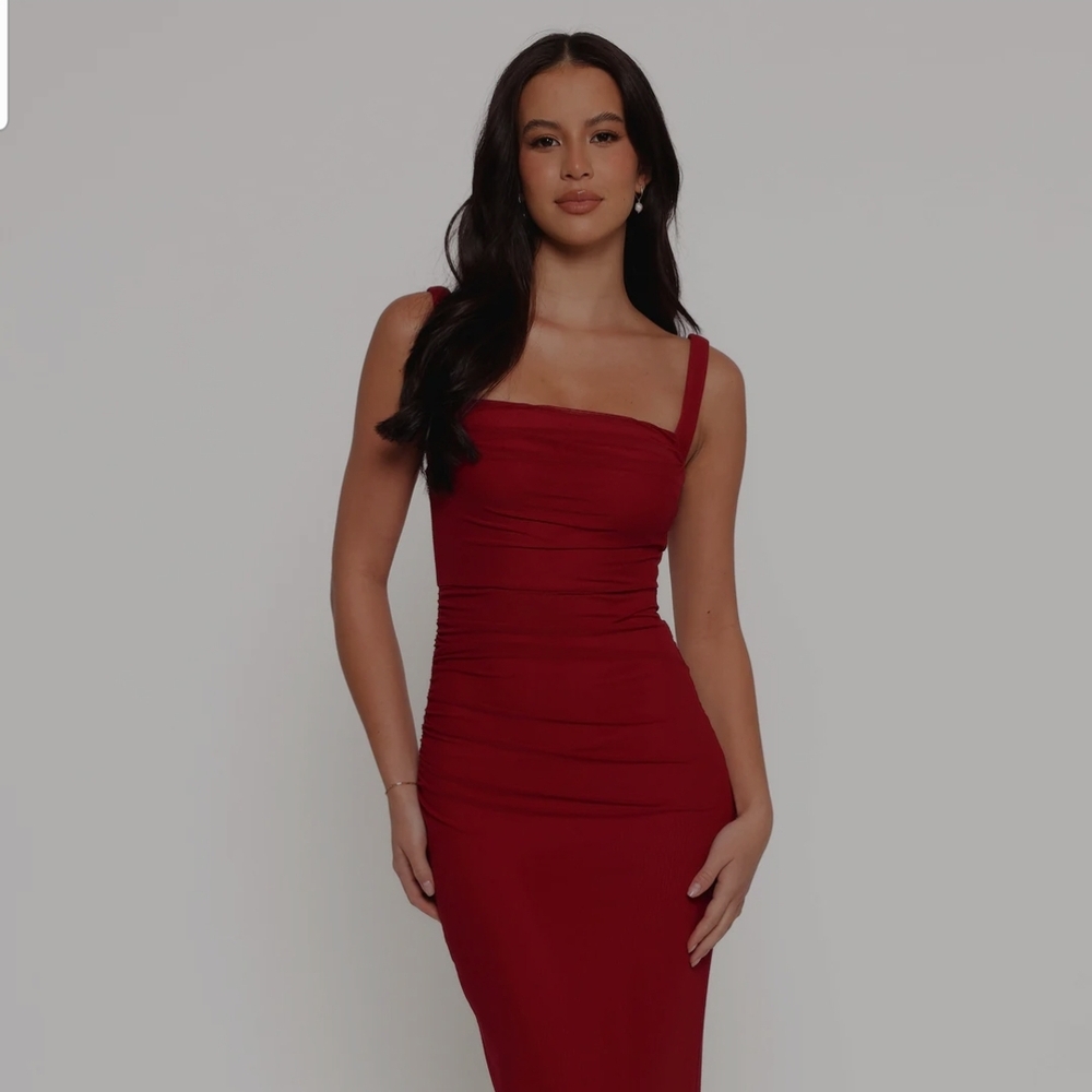 Elegant Wine Red Petal & Pup Dress